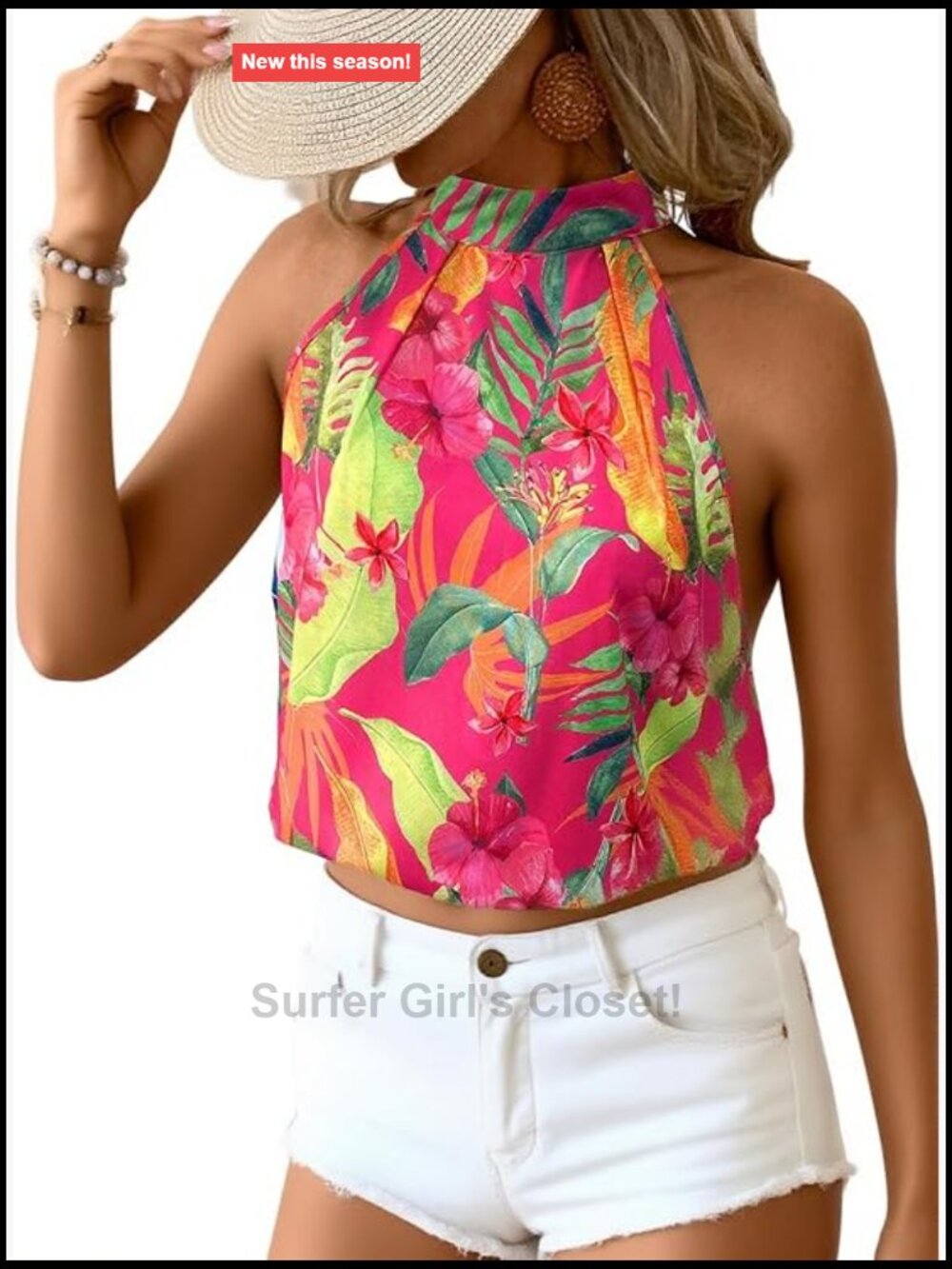Boho Printed Halter Top Tie Neck Sleeveless Blouse Polyester